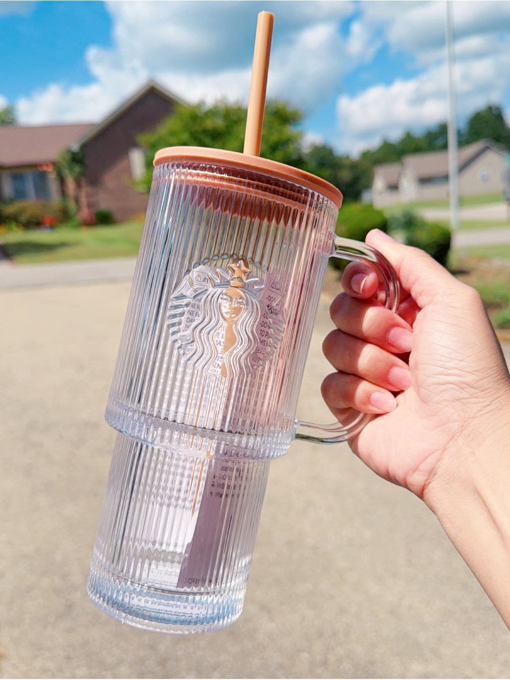 Starbucks  2026 Fall Ribbed Glass Tumbler with Lid and  straw